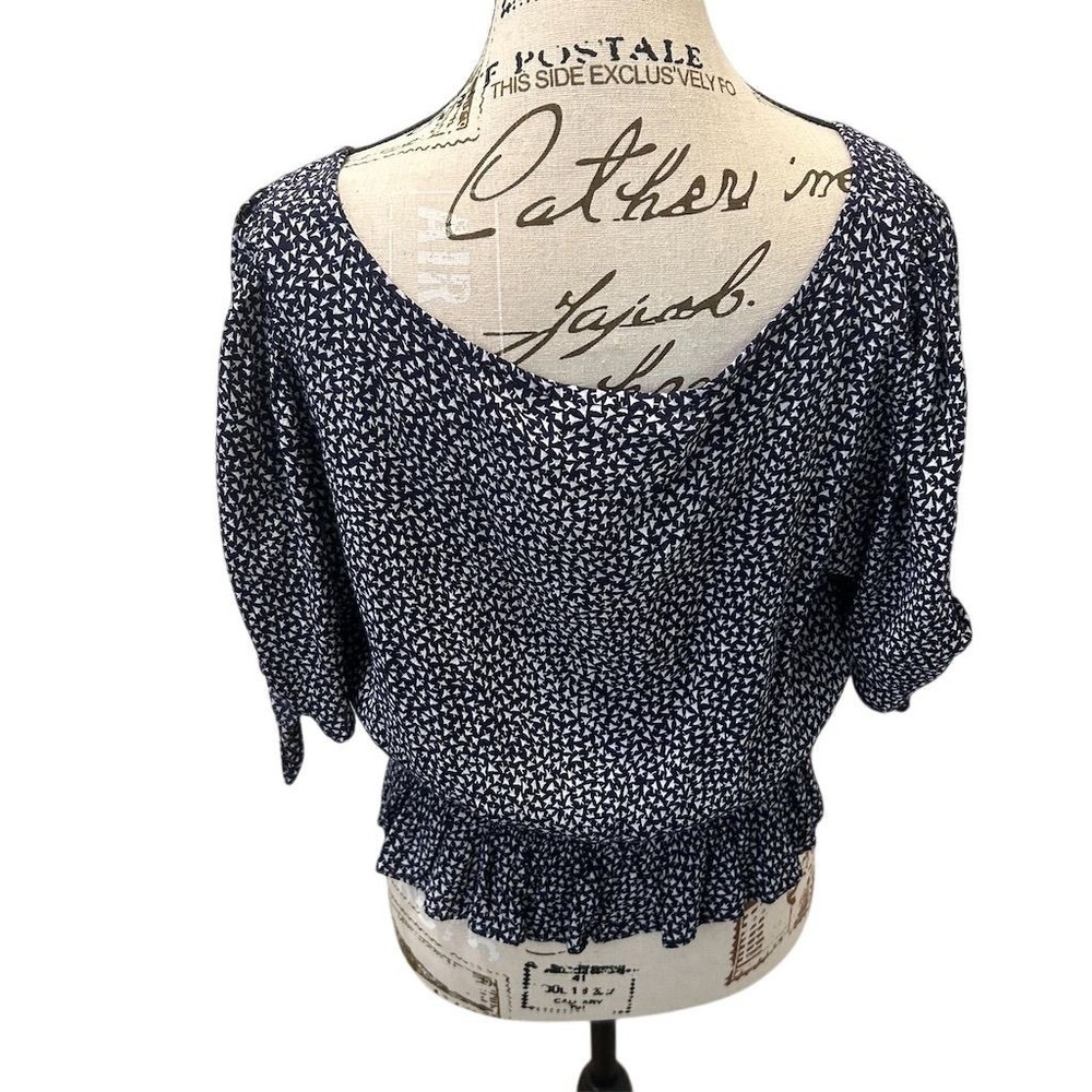 Maeve Navy and White Patterned Cropped Blouse
